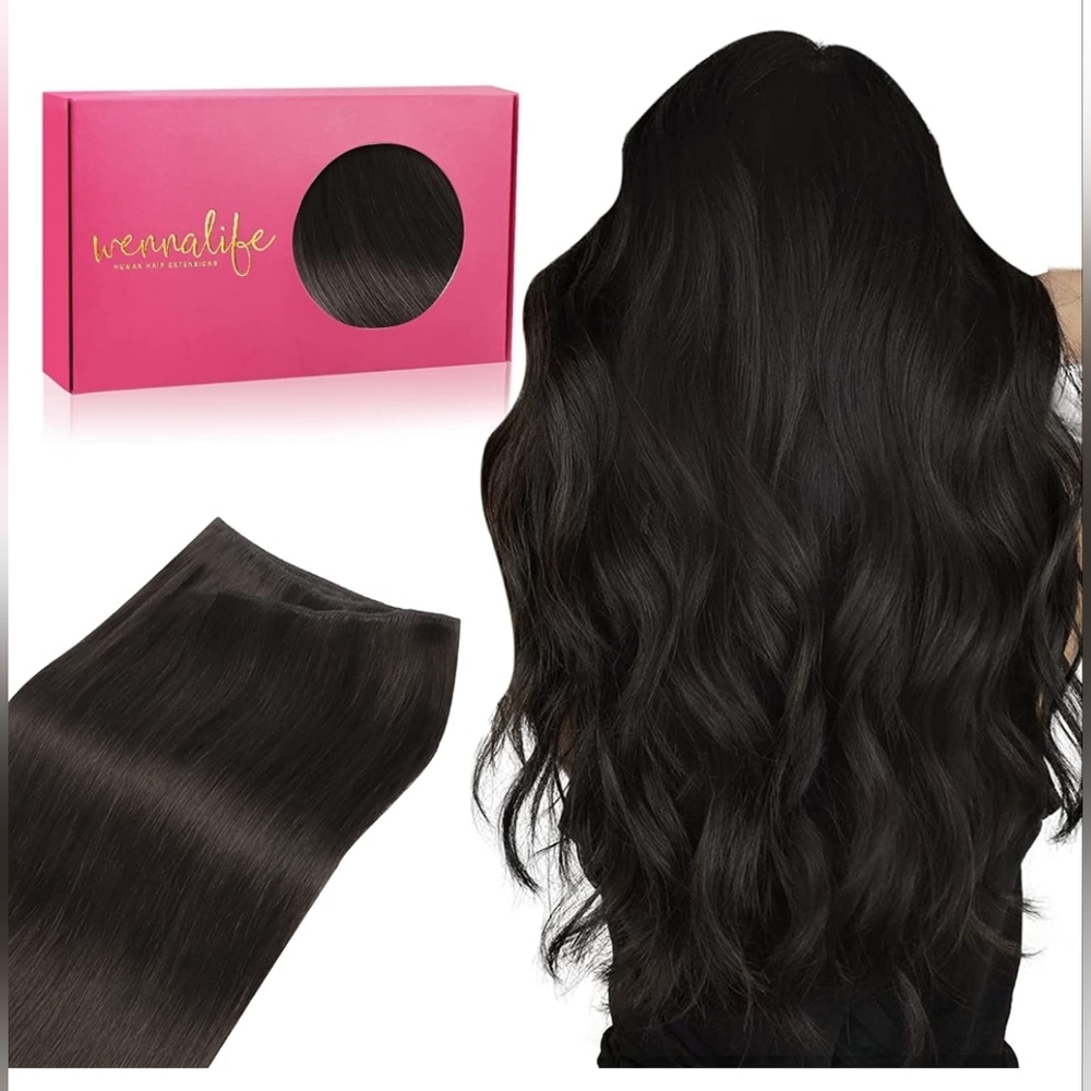 14" 100% Human Hair Weft Extensions 80g #1B Natural Black